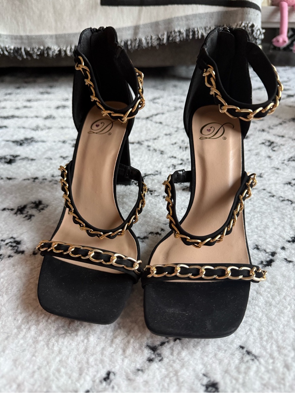 Black Chain-Trim Women's Strappy Heels